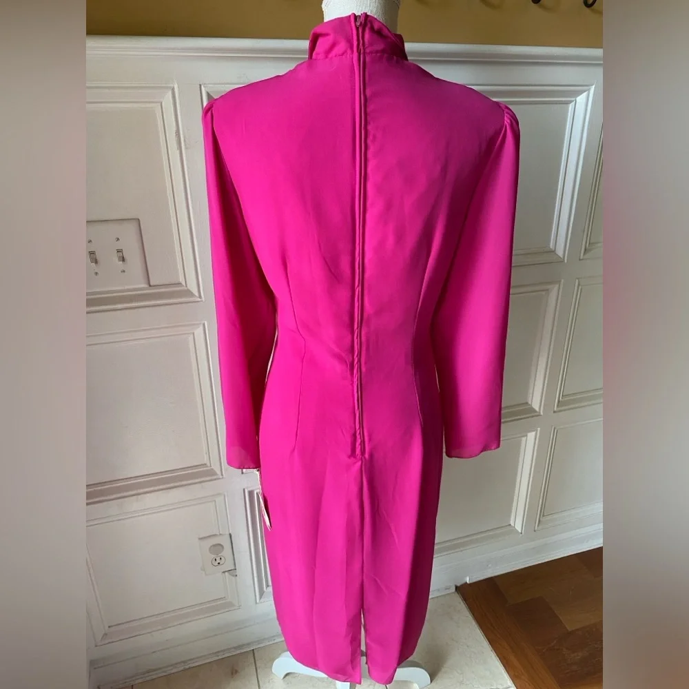 ❌SOLD❌ NWT VTG JUSTIN DAVID HOT PINK BEADED SEQUINED GOWN DRESS 70’S 80SIZE 14 - Picture 8 of 13
